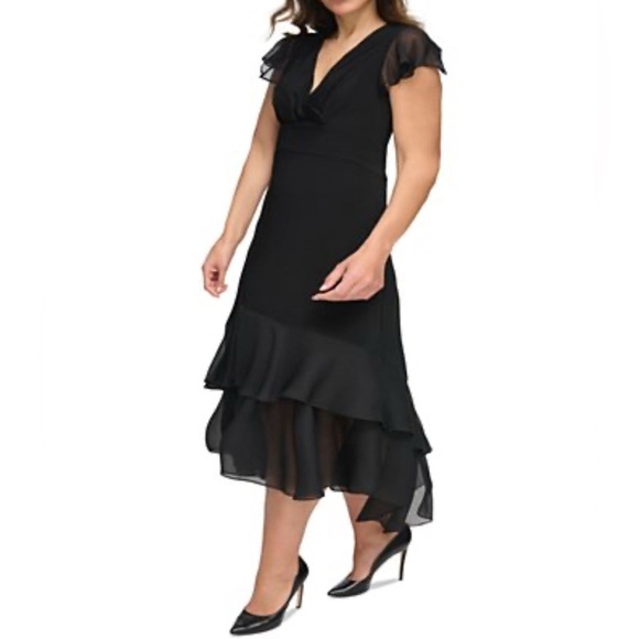 New! Tommy Hilfiger V-neck Chiffon Trim Dress Size 18 W - Picture 1 of 11